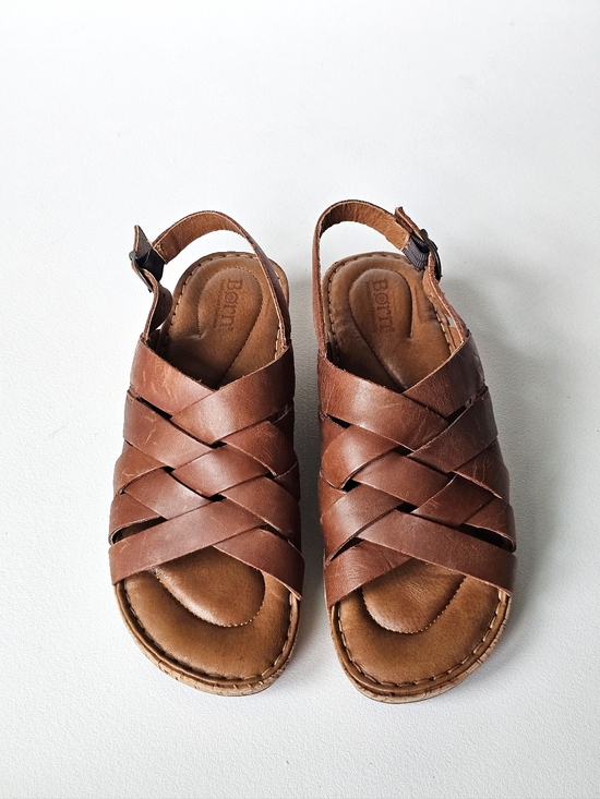 Born Shoes - Born Leather Wedge Sandals Brown Strappy Slingback Comfort 10M